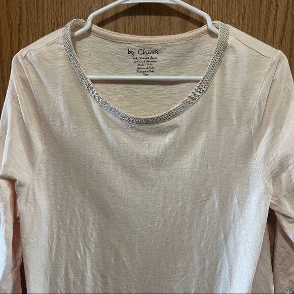 Chico’s 3/4 Sleeve Peach Top w/ Braided Cream & Gold Detail Size 1 / US Size 8 - Picture 2 of 7